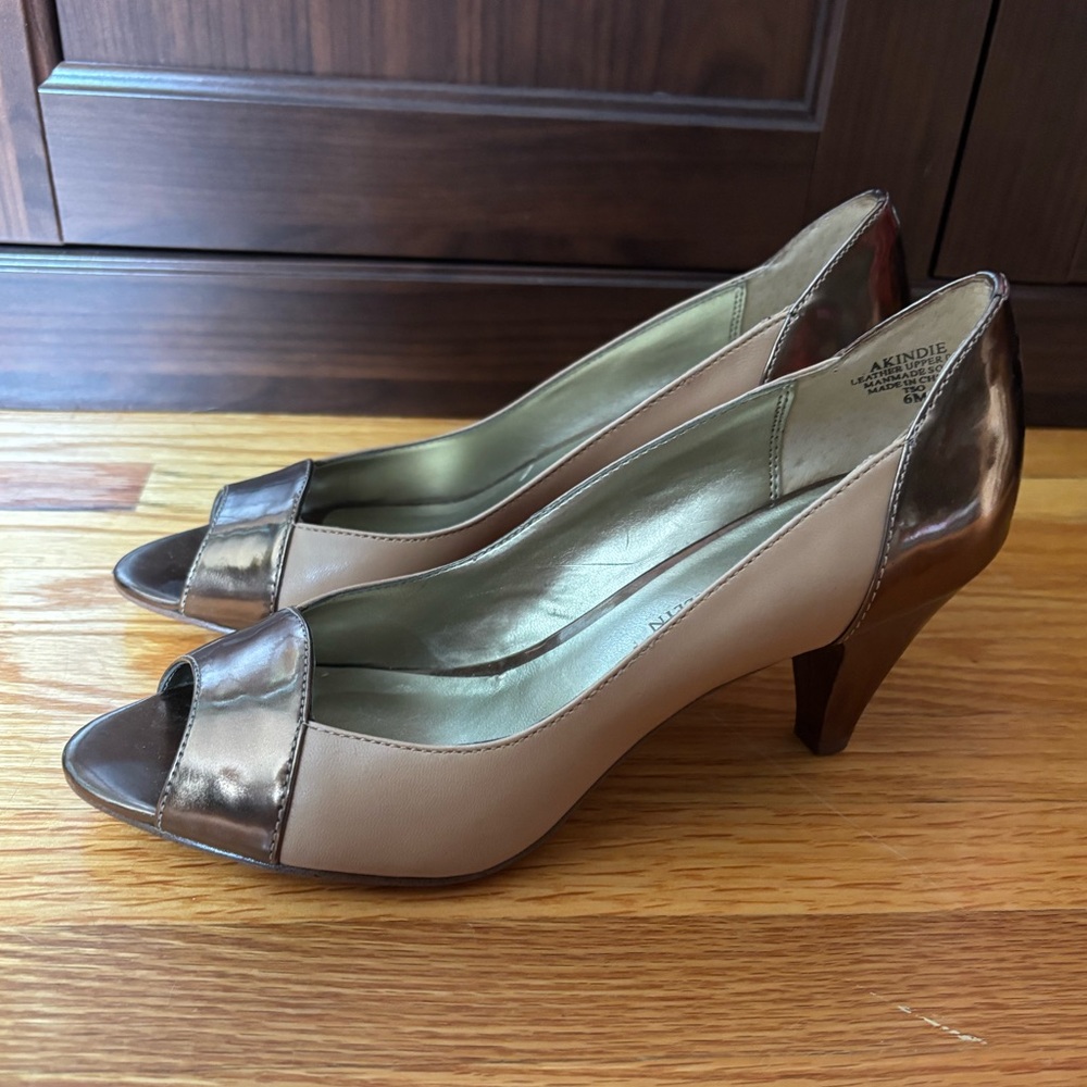Anne Klein Brown and Tan Heels Peep Toe Pumps